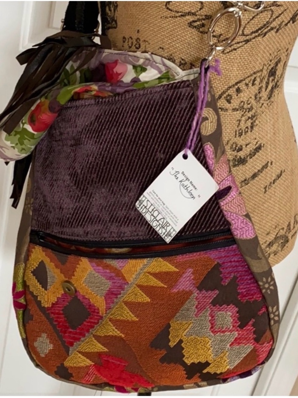 Boho Patchwork Fringe Crossbody Bag - Multicolor ST. Clair Design Bag Pedestre - Picture 4 of 7